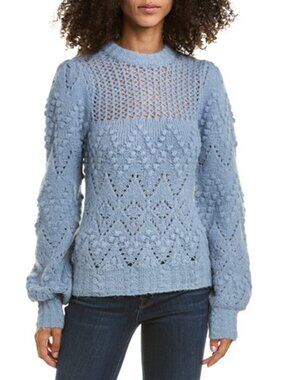 NICHOLAS Light Blue Brushed Pointelle Knit Sweater Size S